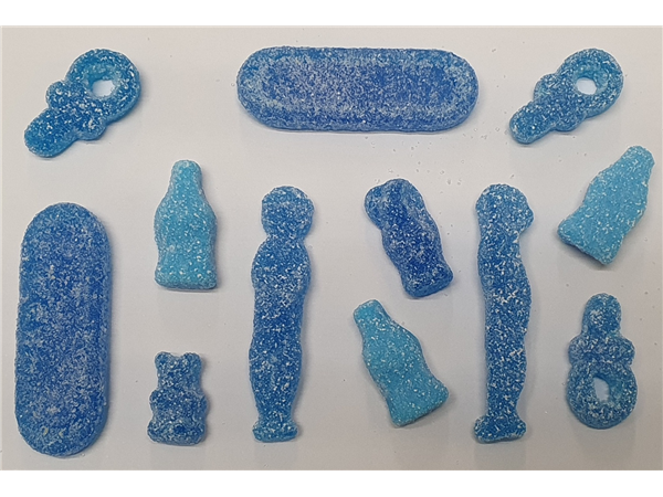 ASSORTMENT MIXTURE OF FIZZY BLUE SWEETS (VEGAN)
